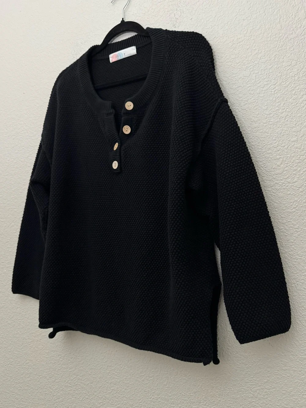 Free People Beach Hailee Sweater Black Pullover Wooden Buttons Cotton Medium